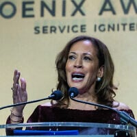 Former US vice president Kamala Harris speaks after receiving the Congressional Black Caucus Foundation Phoenix Award in Washington, September 27, 2025. (AP Photo/Cliff Owen)