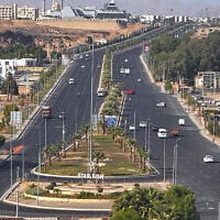 Vehicles drive on the main road in Sharm el-Sheikh, Egypt, on October 6, 2025. (AP/Ahmed Hassan)