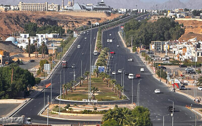Vehicles drive on the main road in Sharm el-Sheikh, Egypt, on October 6, 2025. (AP/Ahmed Hassan) Vehicles drive on the main road in Sharm el-Sheikh, Egypt, on October 6, 2025. (AP/Ahmed Hassan)