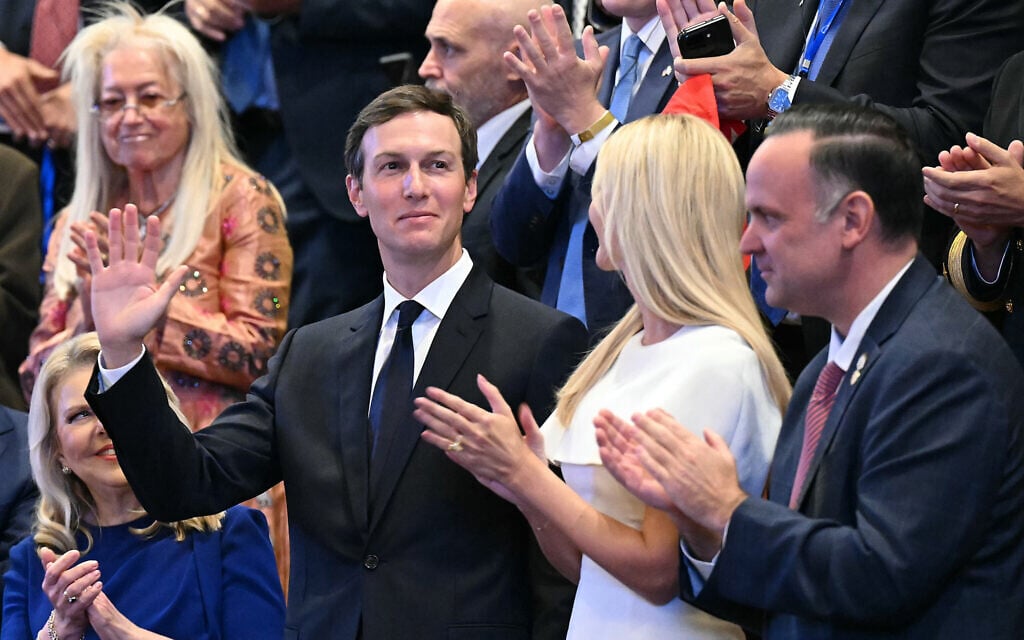 Jared Kushner with his wife Ivanka Trump, acknowledges applause in the Knesset, Oct. 13, 2025. (Saul Loeb/Pool via AP) Jared Kushner with his wife Ivanka Trump, acknowledges applause in the Knesset, Oct. 13, 2025. (Saul Loeb/Pool via AP)