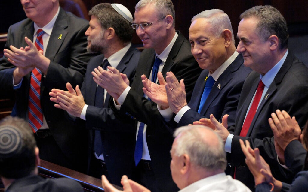 Israeli Prime Minister Benjamin Netanyahu applauds while President Donald Trump addresses the Knesset, Oct. 13, 2025, in Jerusalem. (Chip Somodevilla/Pool via AP)