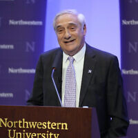 Prof. Joel Mokyr speaks after winning the Nobel Prize in Economics at Northwestern University, Oct. 13, 2025, in Evanston, Illinois. (AP/Nam Y. Huh)