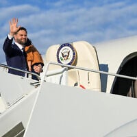 US Vice President JD Vance waves as he boards Air Force Two at Joint Base Andrews in Maryland, on October 17, 2025. (Oliver Contreras/Pool via AP)