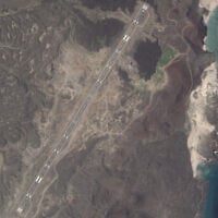 This satellite image from Planet Labs PBC shows an airstrip built on Zuqar Island, Yemen, in the Red Sea on October 19, 2025. (Planet Labs PBC via AP)