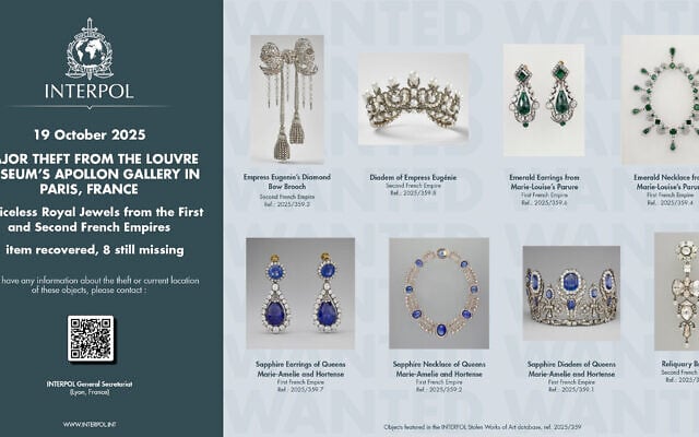 This photo provided October 23, 2025 by Interpol and taken from its website shows the jewels stolen in the Louvre museum in Paris on October 19, 2025. (Interpol via AP) This photo provided October 23, 2025 by Interpol and taken from its website shows the jewels stolen in the Louvre museum in Paris on October 19, 2025. (Interpol via AP)