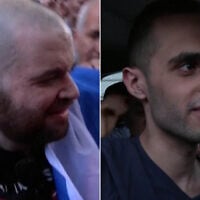 Released hostages Eitan Horn (L) and Nimrod Cohen seen upon their release from the hospital and return to their homes in Kfar Saba and Rehovot, on October 16, 2025. (Screenshots/Reuters)