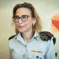 Yifat Tomer-Yerushalmi, Israel Defense Forces Military Advocate General attends a welcome ceremony for newly appointed Attorney General Gali Baharav Miara in Jerusalem on February 8, 2022.(Yonatan Sindel/Flash90)