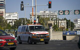 Illustrative: A Magen David Adom ambulance drives through the streets of Haifa, northern Israel, on October 23, 2024. (Michael Giladi/Flash90)