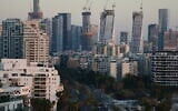 Scenic view of skyscrapers and cranes in the skyline of Tel Aviv, on July 6, 2025. (Shahar Yaari / Flash90)