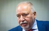 Avigdor Lieberman leads a faction meeting of his Yisrael Beytenu party in the Knesset, July 14, 2025. (Yonatan Sindel/Flash90)
