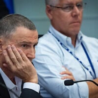 MK Yuli Edelstein attends a Knesset Foreign Affairs and Defense Committee meeting, September 3, 2025. (Yonatan Sindel/Flash90)