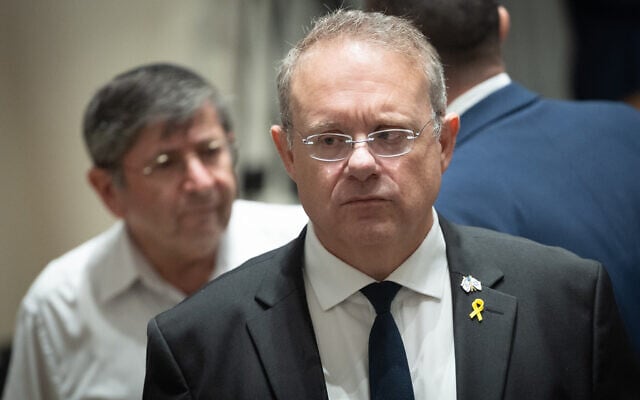 Chairperson of the World Zionist Organization Yaakov Hagoel at the opening ceremony of the new Knesset museum, in Jerusalem on August 11, 2025. (Yonatan Sindel/Flash90)