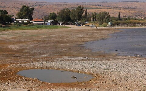The Sea of Galilee in northern Israel has receded following a dry winter, September 12, 2025. (David Cohen/ Flash90)
