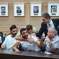 Former Israeli soldiers suffering from PTSD attend a Foreign Affairs and Defense Committee meeting at the Knesset in Jerusalem, September 15, 2025. (Oren Ben Hakoon/Flash90)