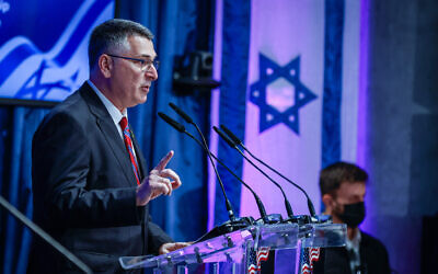 Foreign Minister Gideon Sa'ar speaks during a ceremony at the Foreign Ministry in Jerusalem, September 15, 2025. (Olivier Fitoussi/POOL)