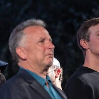 US special envoy Steve Witkoff, left, and top White House adviser Jared Kushner attend a rally at Hostages Square in Tel Aviv, October 11, 2025. (Chaim Goldberg/Flash90)