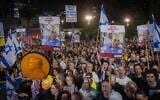 Thousands gather at the weekly hostages rally at Hostage Square in Tel Aviv on October 11, 2025. (Chaim Goldberg/Flash90)