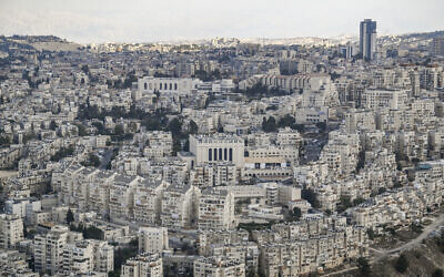 View of Jerusalem's Romema Neighborhood as seen from helicopter, October 12, 2025 (Arie Leib Abrams/Flash90)