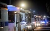 FILE: A convoy of Palestinian prisoners leave the Ketziot Prison in southern Israel, as part of a hostage deal between Israel and Hamas, February 27, 2025. (Chaim Goldberg/Flash90)