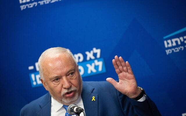 Yisrael Beiteinu party chairman MK Avigdor Liberman leads a faction meeting at the Knesset, the Israeli parliament in Jerusalem, on October 27, 2025. (Yonatan Sindel/Flash90) Yisrael Beiteinu party chairman MK Avigdor Liberman leads a faction meeting at the Knesset, the Israeli parliament in Jerusalem, on October 27, 2025. (Yonatan Sindel/Flash90)