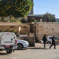 The scene where a former police officer suffering from PTSD set himself on fire outside the home of a senior official from the Ministry of Defense’s Rehabilitation Department, in the community of Neve Ilan, October 31, 2025. (Oren Ben Hakoon/Flash90)