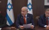 Prime Minister Benjamin Netanyahu speaks at a cabinet meeting in Jerusalem on October 19, 2025. (Screenshot/GPO)