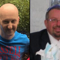 (L) Adrian Daulby and (R) Melvin Cravitz, killed October 2, 2025, during a terror attack on a synagogue in Manchester, England, in undated photos. (Greater Manchester Police/Facebook)