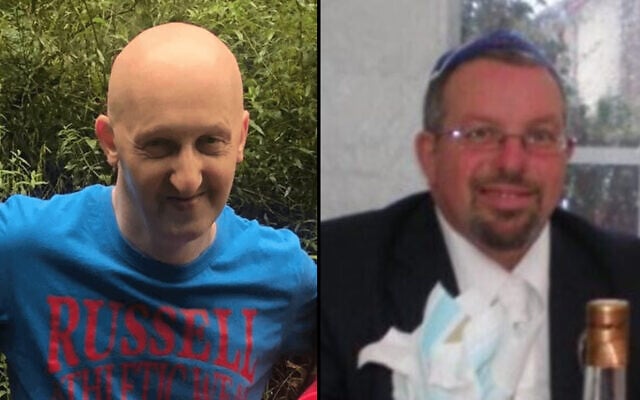 (L) Adrian Daulby and (R) Melvin Cravitz, killed October 2, 2025, during a terror attack on a synagogue in Manchester, England, in undated photos. (Greater Manchester Police/Facebook) (L) Adrian Daulby and (R) Melvin Cravitz, killed October 2, 2025, during a terror attack on a synagogue in Manchester, England, in undated photos. (Greater Manchester Police/Facebook)