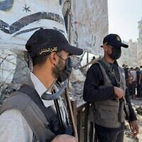 Operatives belonging to Hamas's internal security apparatus, tasked with maintaining order within the Strip, seen in the streets of Gaza following the announcement of a ceasefire hostage-release deal, October 10, 2025. (Screen capture: Telegram, used in accordance with Clause 27a of the Copyright Law)