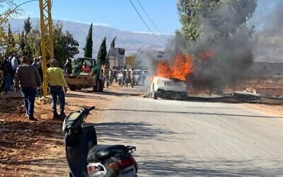 The site of an Israeli airstrike on a Hezbollah operative in the Beqaa Valley area, on October 26, 2025. (Social media:  used in accordance with Clause 27a of the Copyright Law)