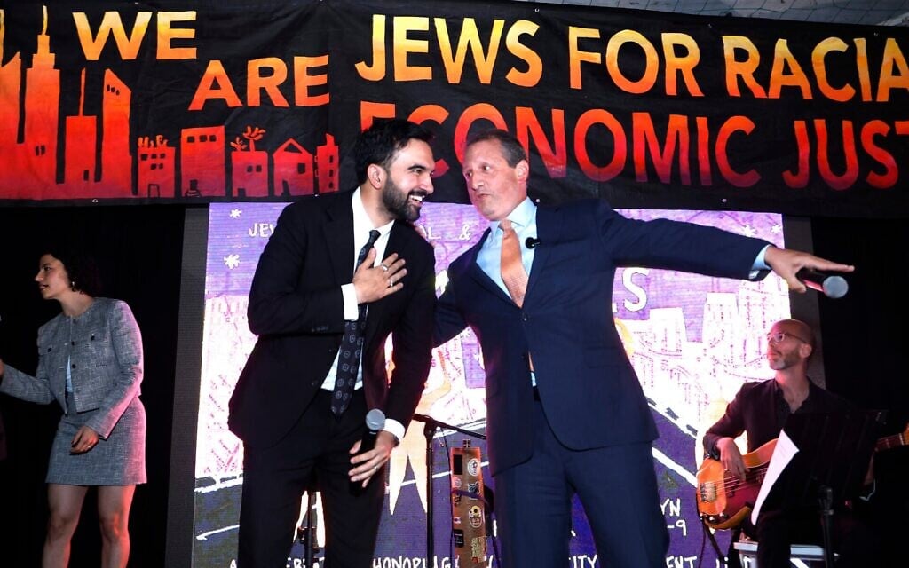 New York City mayoral candidate Zohran Mamdani and NYC Comptroller Brad Lander speak during the Jews For Racial and Economic Justice's Mazals Gala on September 10, 2025, in New York City. (Photo by John Lamparski/Getty Images via JTA) New York City mayoral candidate Zohran Mamdani and NYC Comptroller Brad Lander speak during the Jews For Racial and Economic Justice's Mazals Gala on September 10, 2025, in New York City. (Photo by John Lamparski/Getty Images via JTA)