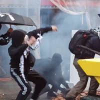 Anti-Israel rioters clash with police in Bern, Switzerland, on October 11, 2025. (Screen capture via X, used in accordance with Clause 27a of the Copyright Law)
