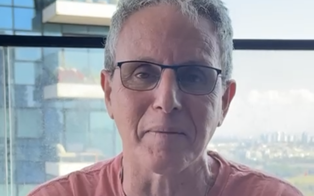 Former hostage Ohad Ben Ami sends a message to his fellow former captives as they are released on October 13, 2025. (Courtesy Hostages Forum)
