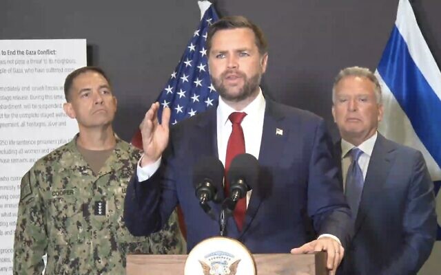 US Vice President JD Vance gives a press conference in Israel, October 21, 2025. (US Embassy Screenshot) US Vice President JD Vance gives a press conference in Israel, October 21, 2025. (US Embassy Screenshot)