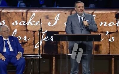 Sen. Ted Cruz speaks at Cornerstone Church in San Antonio as John Hagee looks on during the 'Night to Honor Israel,' October 21, 2025. (Screenshot) Sen. Ted Cruz speaks at Cornerstone Church in San Antonio as John Hagee looks on during the 'Night to Honor Israel,' October 21, 2025. (Screenshot)