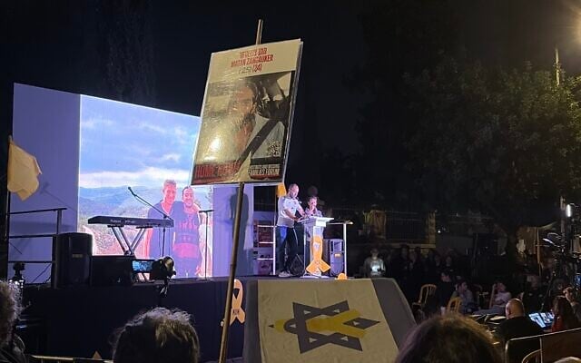 Jon Polin and Rachel Goldberg Polin, the parents of slain hostage Hersh Goldberg Polin, speak at a rally for the hostages in Jerusalem, on October 11, 2025. (Jessica Steinberg /Times of Israel) Jon Polin and Rachel Goldberg Polin, the parents of slain hostage Hersh Goldberg Polin, speak at a rally for the hostages in Jerusalem, on October 11, 2025. (Jessica Steinberg /Times of Israel)