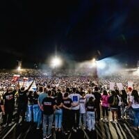 At the end of the Kumu October 7 ceremony in Tel Aviv, on October 7, 2025. (Courtesy Eclipse Media)