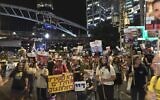 Protesters gather on Begin Road in Tel Aviv to demand the release of the remaining slain hostages from Gaza, October 15, 2025. (Adi Levi/Israeli Pro-Democracy Protest Movement)