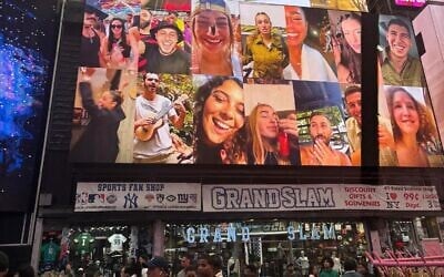 A portion of the 'Bring Them Light' video billboard at New York City's Times Square seen in October 2025. (Courtesy)