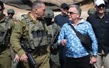 US Middle East envoy Steve Witkoff (right) accompanied by IDF Chief of Staff Lt. Gen. Eyal Zamir (left), at an Israeli military base in Gaza, October 11, 2025. (Israel Defense Forces)