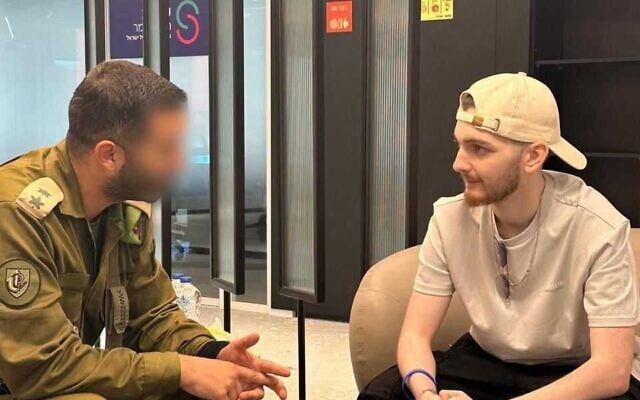 Lt. Col. 'Daled' meets with released hostage soldier Bar Kuperstein at Sheba Hospital, October 17, 2025. (Israel Defense Forces)