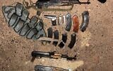 Weapons seized by IDF troops during an attempted smuggling from Lebanon into Syria, October 22, 2025. (Israel Defense Forces)