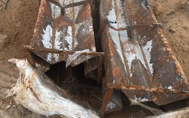 The remains of two rocket launchers found by the army in Gaza City, that were primed for attacks on central Israel, in a handout photo issued on October 6, 2025. (Israel Defense Forces)