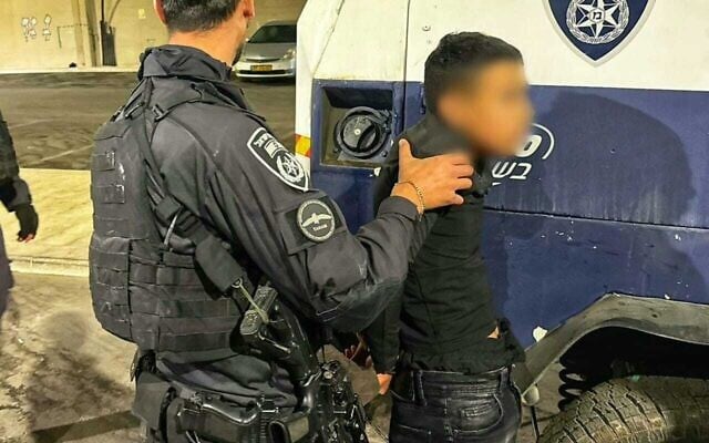 Police arrest a Palestinian terror suspect who was previously released as part of a hostage-prisoner exchange, after he was suspected to have renewed his involvement in terrorist activity, overnight on October 29, 2025. (Israel Police)