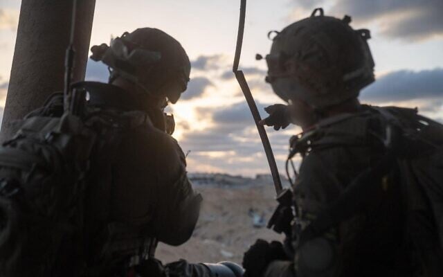 Troops of the Gaza Division are seen operating in the Gaza Strip during a ceasefire, in a handout photo issued on October 12, 2025. (Israel Defense Forces)