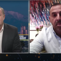 Piers Morgan, left, interviews released hostage Eli Sharabi on his Uncensored show on October 16, 2025. (Screenshot: Uncensored)