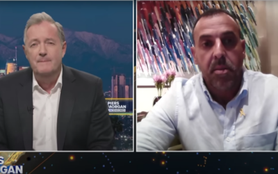 Piers Morgan, left, interviews released hostage Eli Sharabi on his Uncensored show on October 16, 2025. (Screenshot: Uncensored)