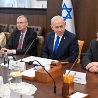 Prime Minister Benjamin Netanyahu at the weekly cabinet meeting in Jerusalem, October 26, 2025 (Kobi Gideon/GPO)