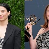 US actresses Ilana Glazer (left) and Hannah Einbinder, both of whom signed onto the 'Jews Demand Action' letter calling for sanctions against Israel in Octobewr 2025, in undated photos. (John Nacion/Kevin Mazur/Getty Images via JTA)