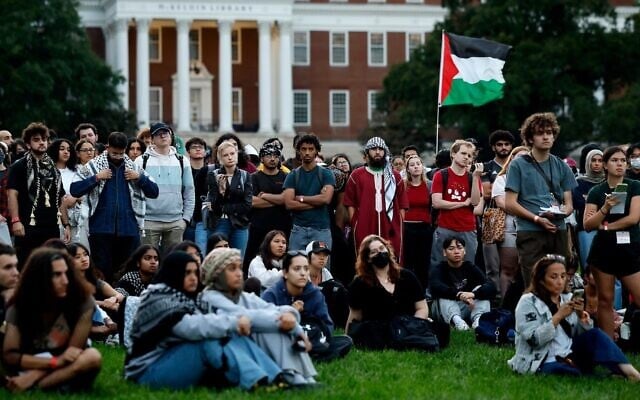 Attendees at a Gaza a vigil organized by the Students for Justice in Palestine at the University of Maryland campus on October 7, 2024 in College Park, Maryland (Chip Somodevilla/Getty Images via JTA) Attendees at a Gaza a vigil organized by the Students for Justice in Palestine at the University of Maryland campus on October 7, 2024 in College Park, Maryland (Chip Somodevilla/Getty Images via JTA)